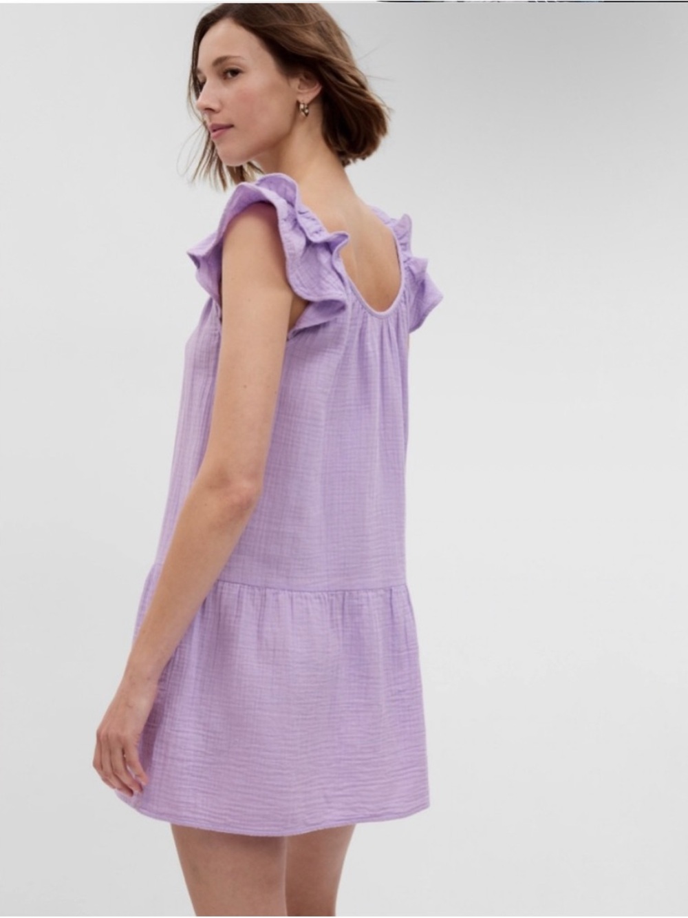 Crinkle Gauze Mini Dress Women’s Soft Purple Summer Coastal Breathable Vibrant‎